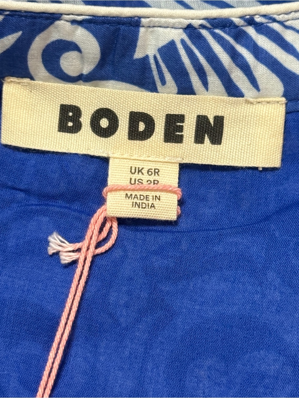 Boden NWT Blue White Boho Tie Neck Kaftan Dress Sz 2 Vacation Wedding Guest - Picture 5 of 15